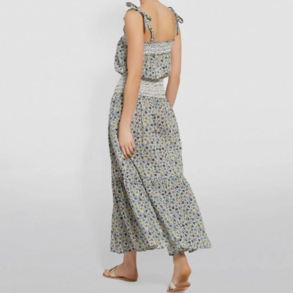Tory Burch Smocked Floral Print Floral Cotton Voile Dress sz M NWT